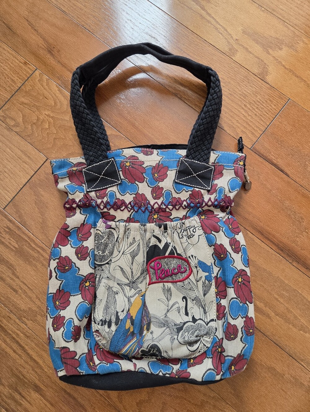 Vintage The Sak "Seeds of Peace" Canvas Hobo Tote Bag – Y2K Boho Floral
